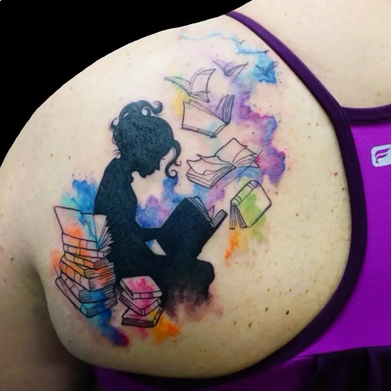 タトゥー　TATOO  レア洋書　BODY STYLES 本を読む少女のウォーターカラータトゥー | Tattoo・Watercolor