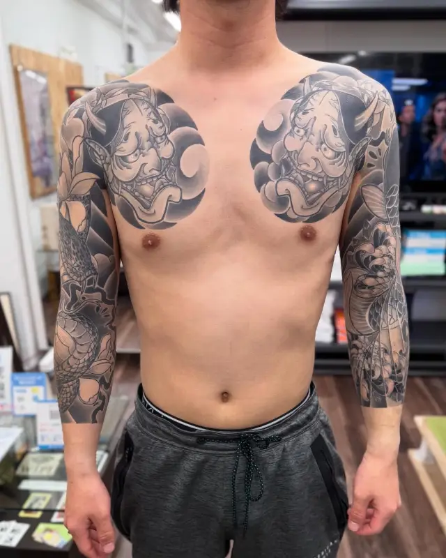 両カイナ七分袖 和彫りタトゥー｜Japanese Traditional Tattoo on Arm